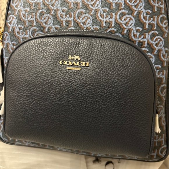 Coach Gold/Navy Court Backpack With Coach Monogram Print - Picture 8 of 14